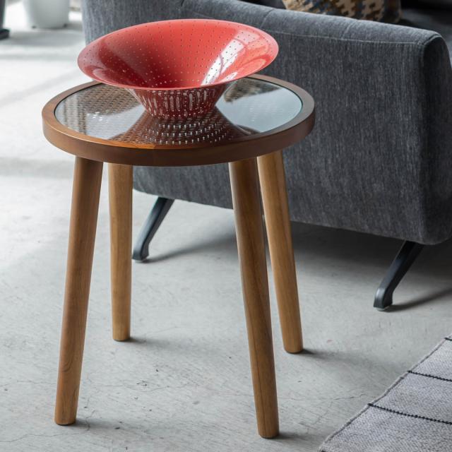 サイドテーブル Sサイズ 高さ45cm ラウンドガラステーブル （ ラタン