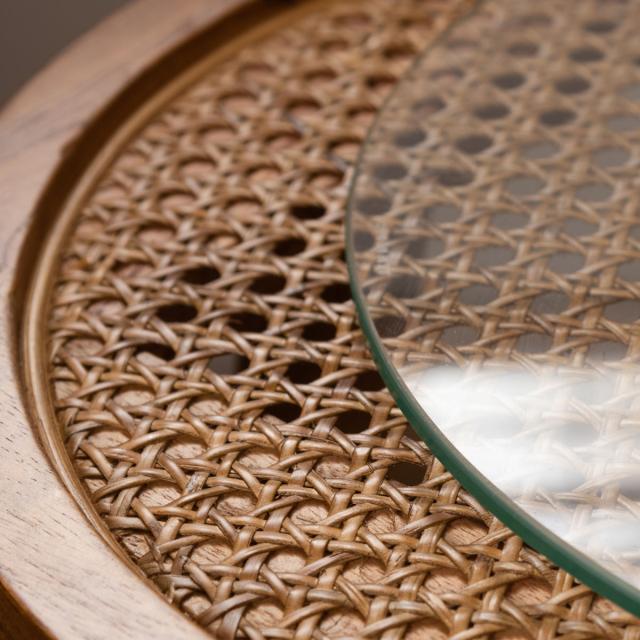 サイドテーブル Sサイズ 高さ45cm ラウンドガラステーブル （ ラタン