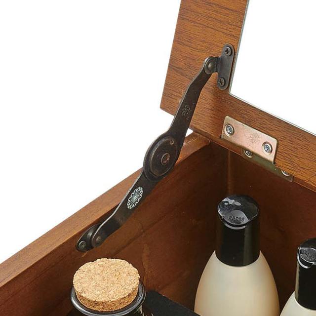 ドレッサー&スツールセット 幅60cm 鏡台 天板開閉タイプ （ ドレッサー 椅子 セット メイク台 天然木 木目 スチール脚 異素材 天板裏 ミラー 鏡付き ）_5