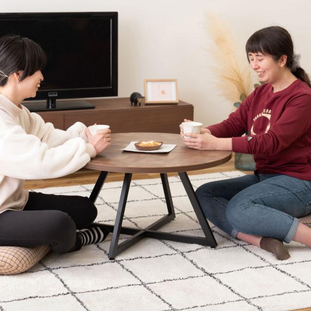 センターテーブル 円型 直径75cm Lサイズ ラウンドテーブルL （ リビングテーブル ローテーブル テーブル 丸 丸テーブル 円形 木目調 スチール脚 ）_13