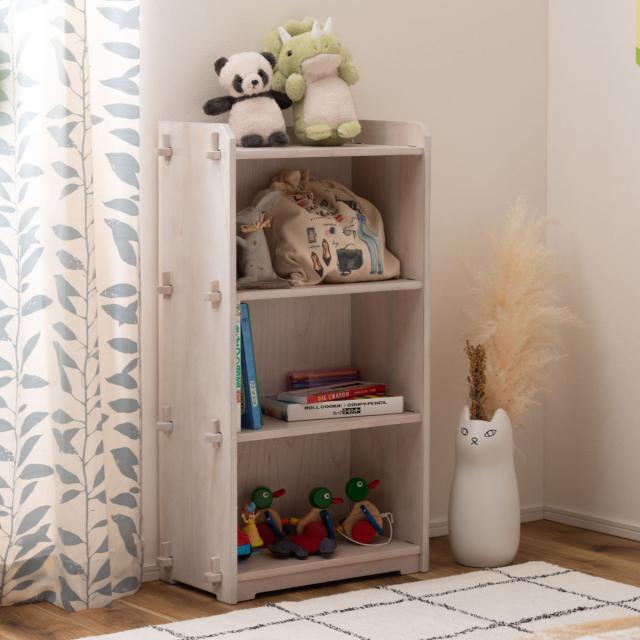 本棚 コンパクト 幅56cm 3段 天然木 簡単組立 （ ラック 工具不要 木製 背面化粧 簡単 シェルフ 飾り棚 花台 収納 ミンディ 省スペース ブラウン ホワイト ）の通販は