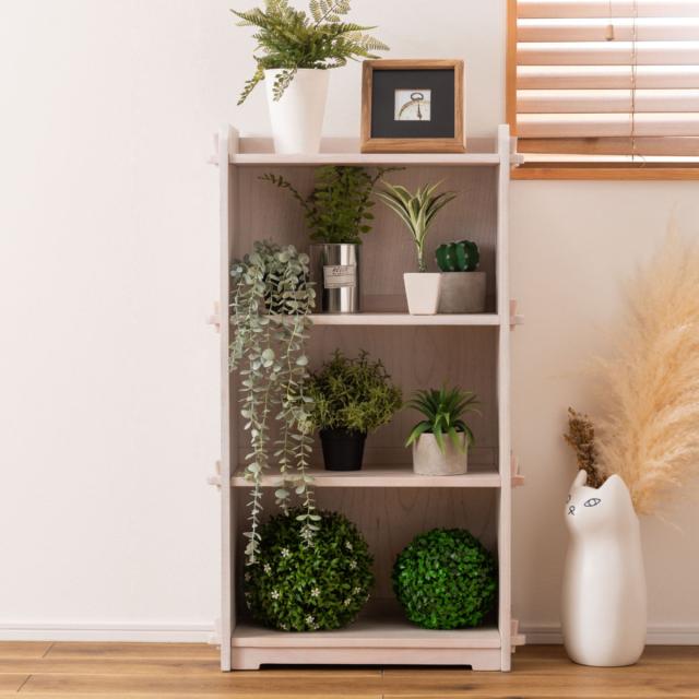 本棚 コンパクト 幅56cm 3段 天然木 簡単組立 （ ラック 工具不要 木製 背面化粧 簡単 シェルフ 飾り棚 花台 収納 ミンディ 省スペース ブラウン ホワイト ）の通販は