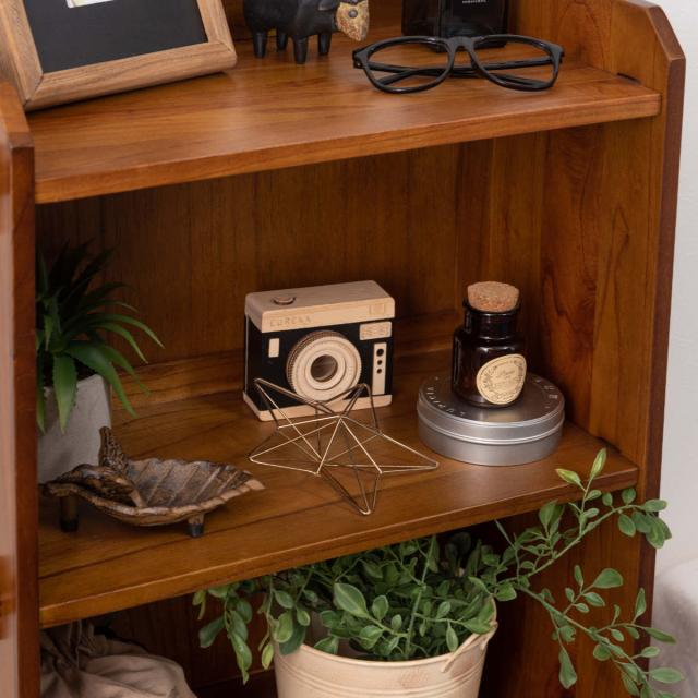 本棚 コンパクト 幅56cm 3段 天然木 簡単組立 （ ラック 工具不要 木製 背面化粧 簡単 シェルフ 飾り棚 花台 収納 ミンディ 省スペース ブラウン ホワイト ）の通販は