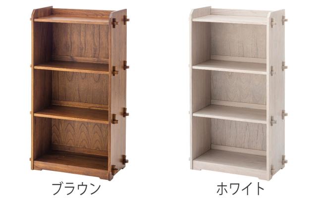 本棚 コンパクト 幅56cm 3段 天然木 簡単組立 （ ラック 工具不要 木製 背面化粧 簡単 シェルフ 飾り棚 花台 収納 ミンディ 省スペース ブラウン ホワイト ）の通販は