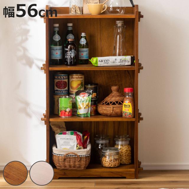 本棚 コンパクト 幅56cm 3段 天然木 簡単組立 （ ラック 工具不要 木製 背面化粧 簡単 シェルフ 飾り棚 花台 収納 ミンディ 省スペース ブラウン ホワイト ）の通販は本棚
