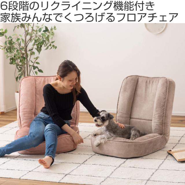 座椅子 1人用 幅54cm リクライニング式 フロアチェア ペット対応生地 （ 耐摩耗 防水加工 ペット チェア ペットソファ もちもち ふんわり ベロア調 くすみカラー おしゃれ ）