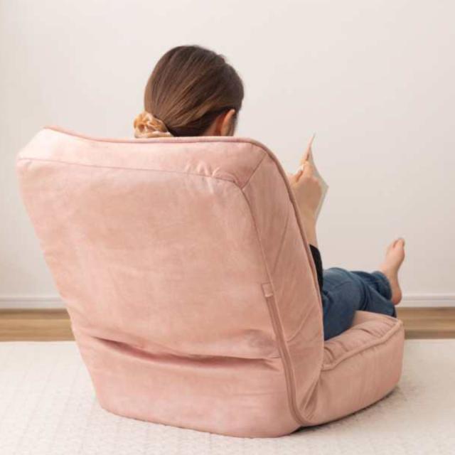 座椅子 1人用 幅54cm リクライニング式 フロアチェア ペット対応生地 （ 耐摩耗 防水加工 ペット チェア ペットソファ もちもち ふんわり ベロア調 くすみカラー おしゃれ ）