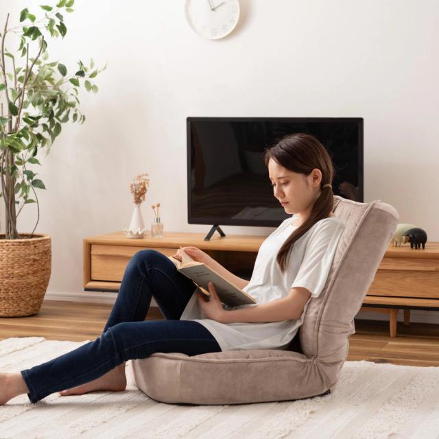 座椅子 1人用 幅54cm リクライニング式 フロアチェア ペット対応生地 （ 耐摩耗 防水加工 ペット チェア ペットソファ もちもち ふんわり ベロア調 くすみカラー おしゃれ ）