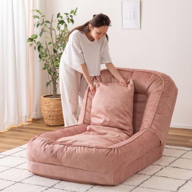座椅子 1人用 大判サイズ 幅85cm ソファベッド リクライニング式 ペット対応生地 （ ソファ ローソファ 耐摩耗 防水加工 ペット チェア ペットソファ もちもち ふんわり クッション ベロア調 くすみカラー おしゃれ ）_5