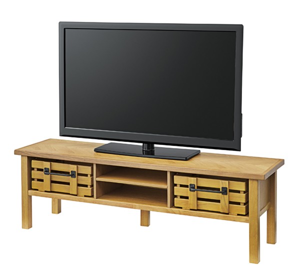 テレビ台 ローボード 幅150cm 天然木 木製カゴ付 ヘリンボーン組木 （ テレビボード テレビラック TVボード 完成品 TV台 AVラック AVボード 木製 収納 棚 引き出し オーク ）_3