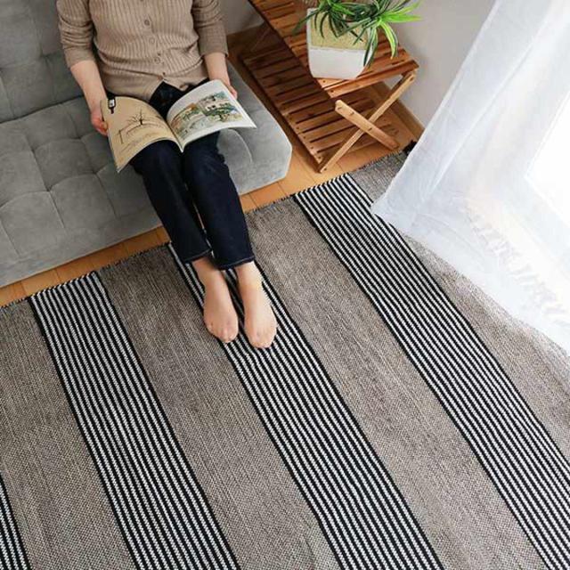 ラグ カーペット コットン100% 170×230cm （ ラグマット 絨毯 マット 折りたためる 収納 コンパクト 床暖 ホットカーペット 対応 収納袋付き オリジナルバッグ付き フリンジ ストライプ 綿 100％ ）_4