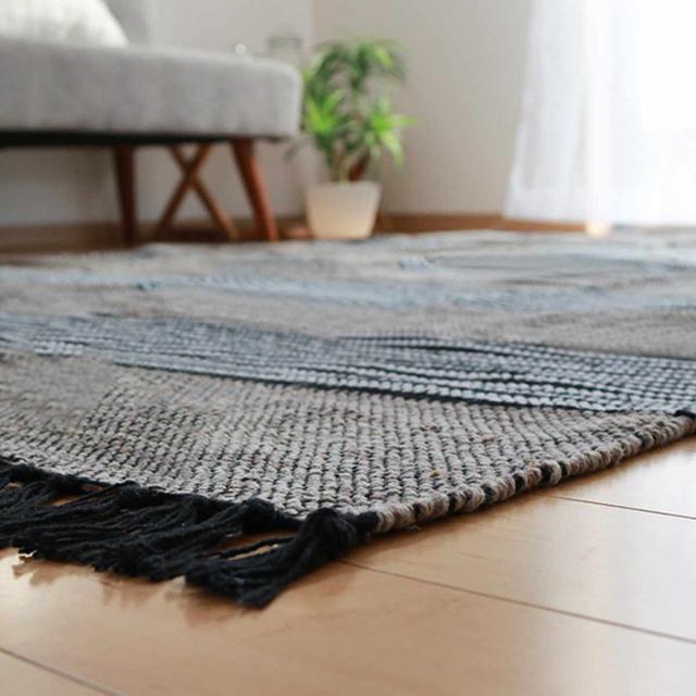 ラグ カーペット コットン100% 170×230cm （ ラグマット 絨毯 マット 折りたためる 収納 コンパクト 床暖 ホットカーペット 対応 収納袋付き オリジナルバッグ付き フリンジ ストライプ 綿 100％ ）_6