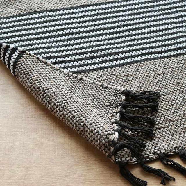 ラグ カーペット コットン100% 170×230cm （ ラグマット 絨毯 マット 折りたためる 収納 コンパクト 床暖 ホットカーペット 対応 収納袋付き オリジナルバッグ付き フリンジ ストライプ 綿 100％ ）_7