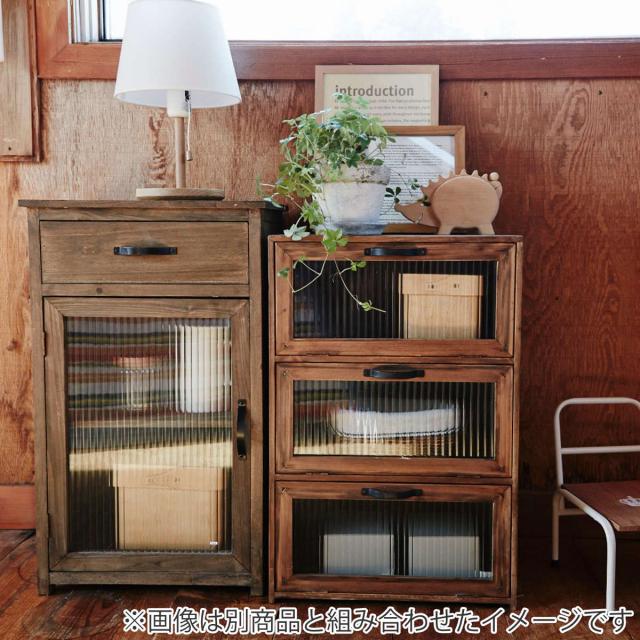ガラスキャビネット 幅40cm 3段 フラップ扉 Toreno 天然木 （ キャビネット 棚 食器棚 キッチン 収納 木製 戸棚 ガラス扉 ガラス戸 リビング キッチンキャビネット 波板ガラス ）_2