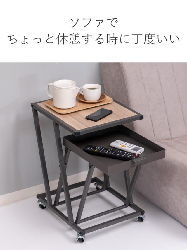 サイドテーブル 高さ55cm 収納付 （ キャスター 引き出し 収納付き ホワイト ブラック ナイトテーブル ミニテーブル ソファ ベッド 横 ）_6