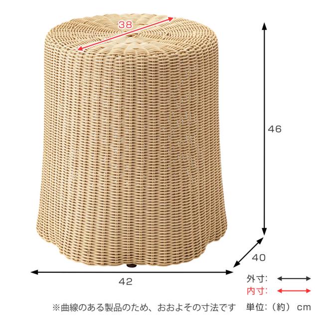 切り株風 スツール 座面高46cm ラタン調 （ 人工ラタン イス 丸椅子 籐椅子 腰掛け 籐 軽量 コンパクト 来客用 玄関 ナイトテーブル サイドテーブル ゆったり 背もたれなし 完成品 ）_3