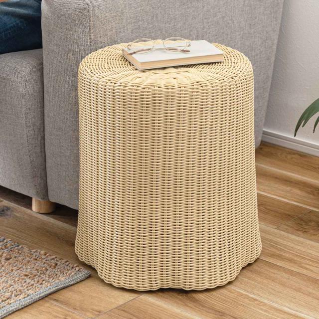切り株風 スツール 座面高46cm ラタン調 （ 人工ラタン イス 丸椅子 籐椅子 腰掛け 籐 軽量 コンパクト 来客用 玄関 ナイトテーブル サイドテーブル ゆったり 背もたれなし 完成品 ）
