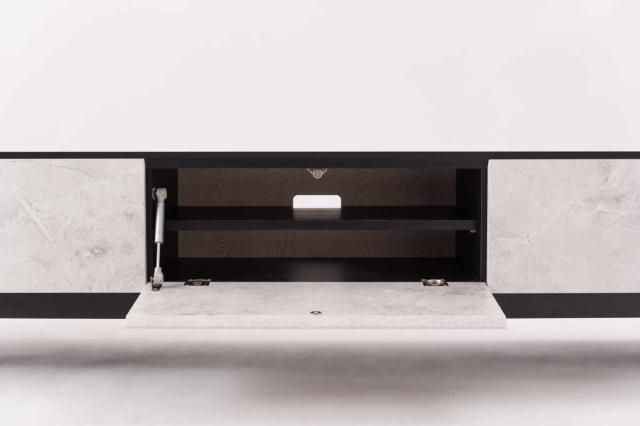form ローボード 幅180cm リンデン 80型対応 完成品 （ テレビ台 TV台 テレビボード お掃除ロボット対応 フォーム 大理石調 リビングボード フラップ扉 引き出し ブラック ナチュラル ）_6