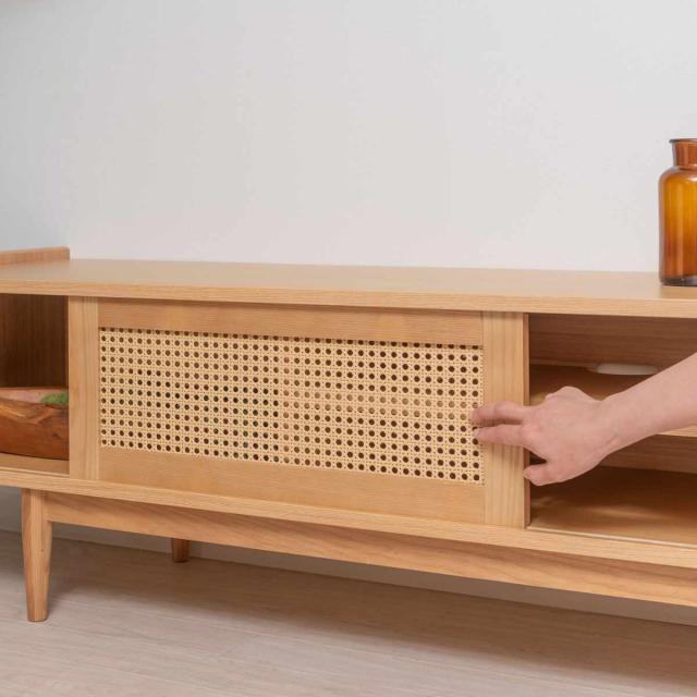 form ローボード 幅180cm 80インチ対応 ガモット ラタン調 （ テレビ台 TV台 テレビボード 収納 ラック 人工ラタン フォーム 引き戸 天然木 リビングボード かごめ編 お掃除ロボット対応 ）_7