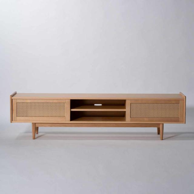 form ローボード 幅180cm 80インチ対応 ガモット ラタン調 （ テレビ台 TV台 テレビボード 収納 ラック 人工ラタン フォーム 引き戸 天然木 リビングボード かごめ編 お掃除ロボット対応 ）