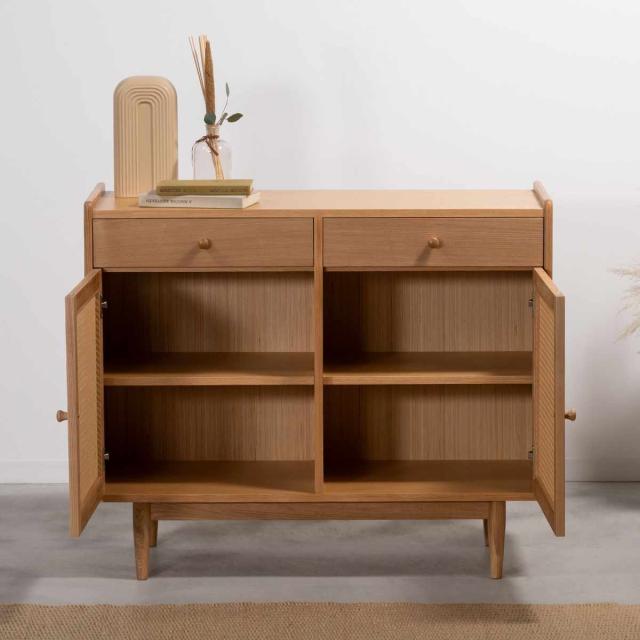 form キャビネット 幅100cm ガモット ラタン調 （ 棚 ラック 食器棚 収納 人工ラタン 引き出し フォーム 可動棚 天然木 リビングボード かごめ編 お掃除ロボット対応 ）_6