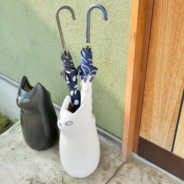 傘立て ネコ 45cm 陶器 （ 傘たて 猫 玄関収納 スリム アンブレラ