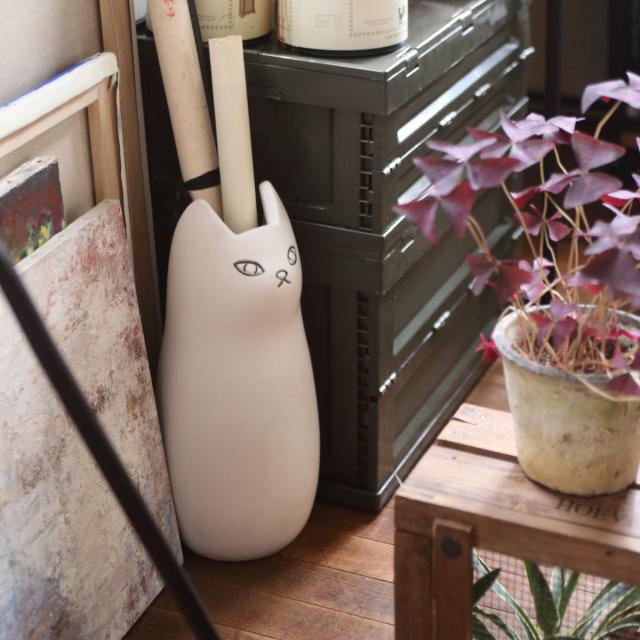 傘立て ネコ 45cm 陶器 （ 傘たて 猫 玄関収納 スリム アンブレラ