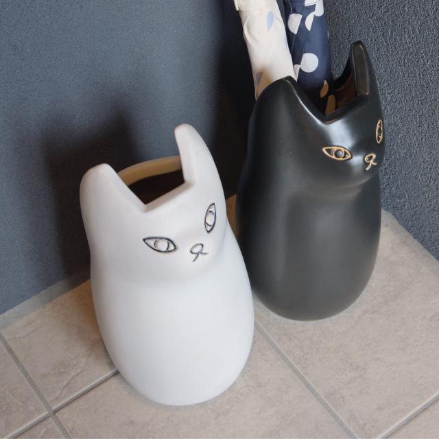 傘立て ネコ 45cm 陶器 （ 傘たて 猫 玄関収納 スリム アンブレラ
