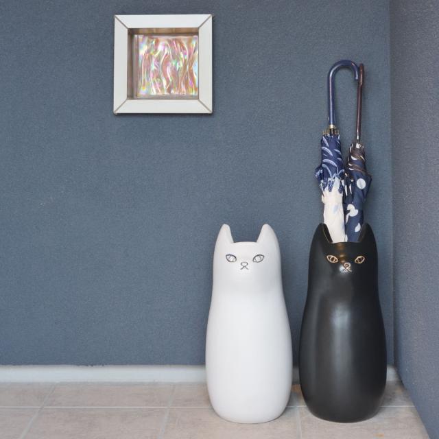傘立て ネコ 45cm 陶器 （ 傘たて 猫 玄関収納 スリム アンブレラ