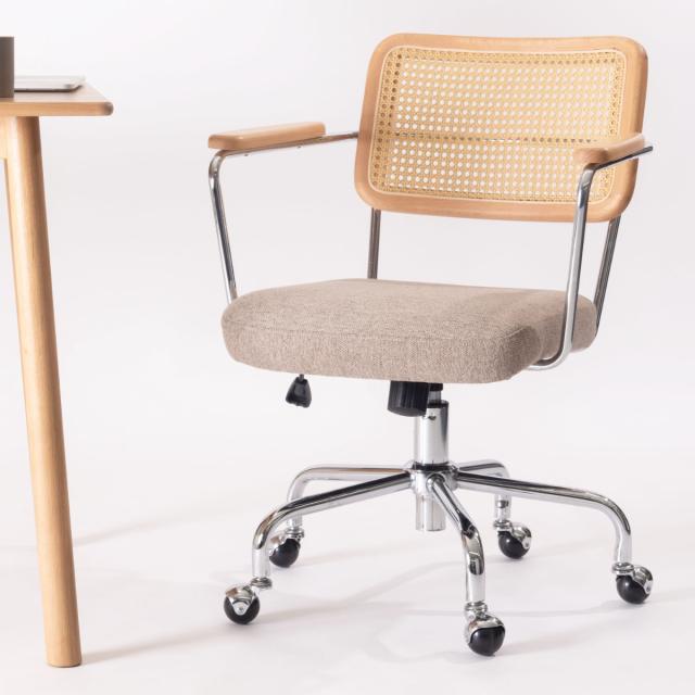 form オフィスチェア 昇降式 座面高44〜51cm デスクチェア エルダー （ ワークチェア パソコンチェア キャスター付き ラタン調 天然木 木製 肘掛け スチール 学習椅子 勉強椅子 座面 高さ調節 イス オフィス 仕事 ）_7