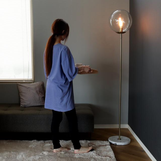 スタンドライト LED対応 電球付き 大理石 フロアライト （ ガラス 丸