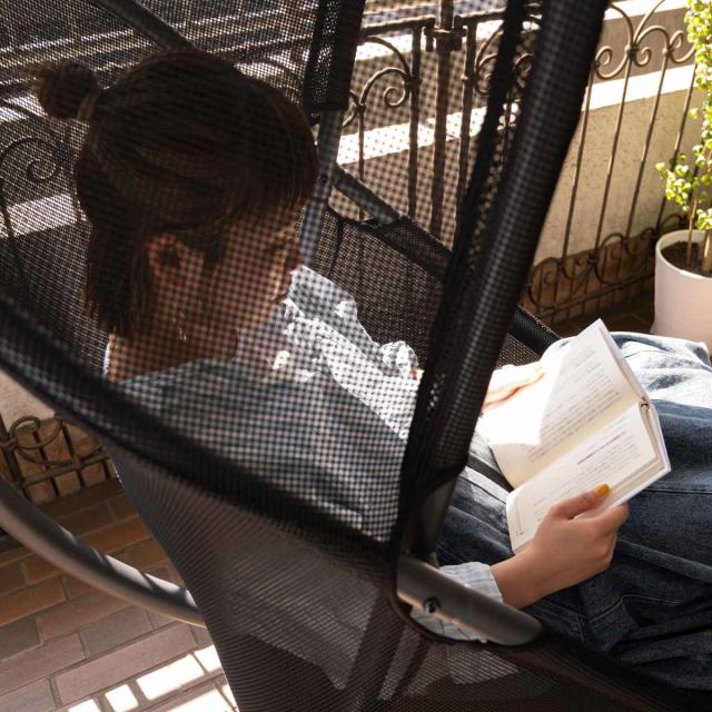 ハンギングチェア 1人掛け 屋外 （ チェア 椅子 リビング テラス リラックスチェア メッシュ 一人掛け ハンキング アジアンテイスト モノトーン インテリア おしゃれ クッション 日よけ シェード 付き 屋内 ）_5