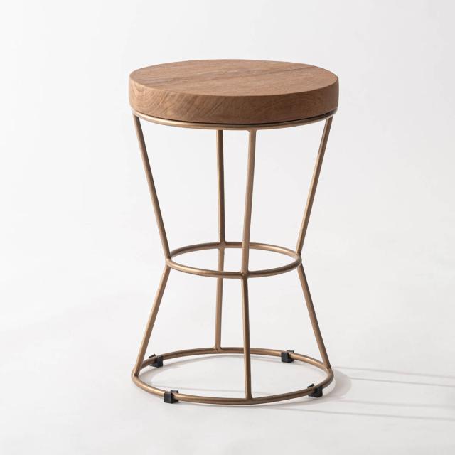 スツール 高さ45cm形 木製天板 完成品 （ チェア チェアー 1人掛け イス いす 椅子 腰掛け 木製 天然木 キッチン 背もたれなし 丸 サイドテーブル 軽量 来客用 サブチェア 玄関 リビング キッチンチェア スチール脚 ディスプレイ ）