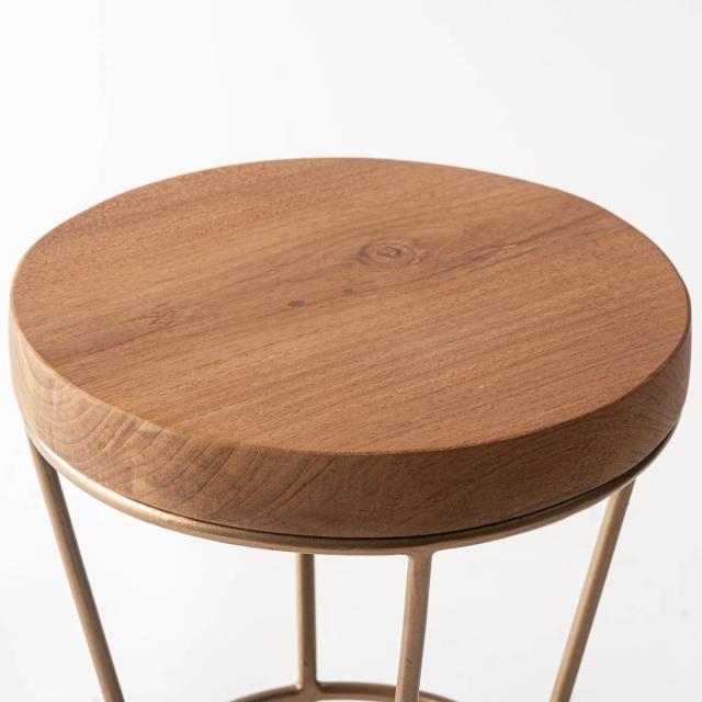 スツール 高さ45cm形 木製天板 完成品 （ チェア チェアー 1人掛け イス いす 椅子 腰掛け 木製 天然木 キッチン 背もたれなし 丸 サイドテーブル 軽量 来客用 サブチェア 玄関 リビング キッチンチェア スチール脚 ディスプレイ ）