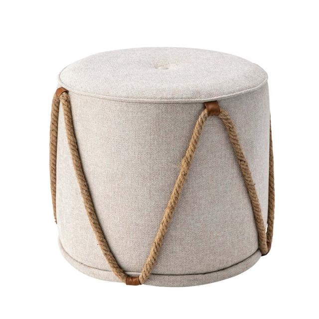 スツール 高さ45cm アイヴィ 完成品 （ チェア チェアー 直径48cm 1人掛け イス いす 椅子 腰掛け 背もたれなし 丸 サイドテーブル 軽量 ロープデザイン ファブリック 来客用 サブチェア 玄関 リビング オットマン ）