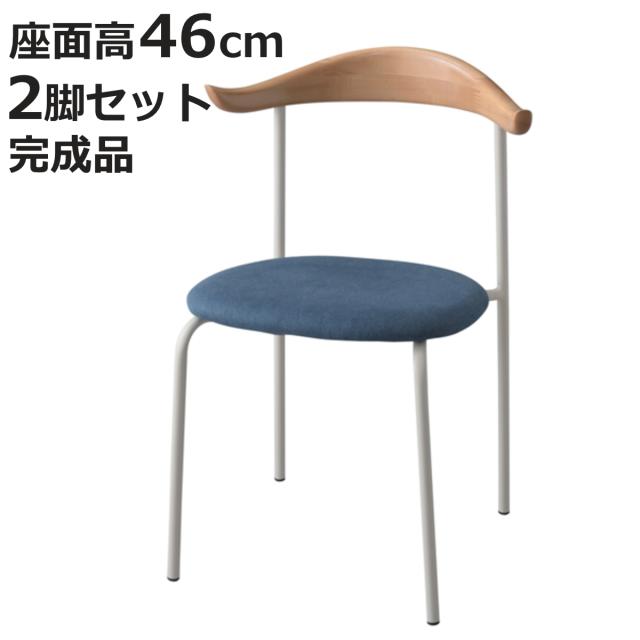 チェア 2脚セット 木製背もたれ 座面高46cm （ ダイニングチェア いす 椅子 食卓椅子 リビングチェア ファブリック スチールフレーム 布製 ）