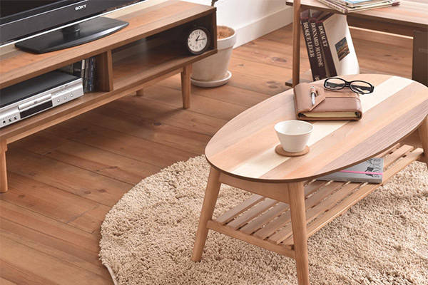 ローテーブル 座卓 突板寄木 YOGEAR 幅88cm オーバル （ テーブル