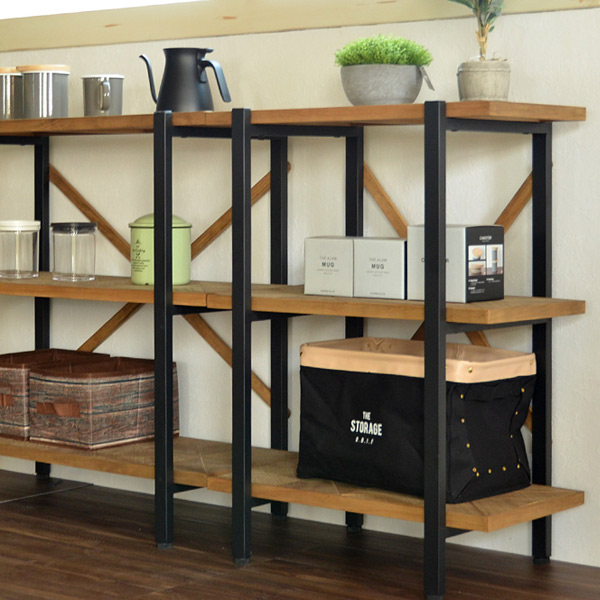 オープンラック 3段 組木 古材風 KALEIDO 約幅61cm （ 本棚 収納棚