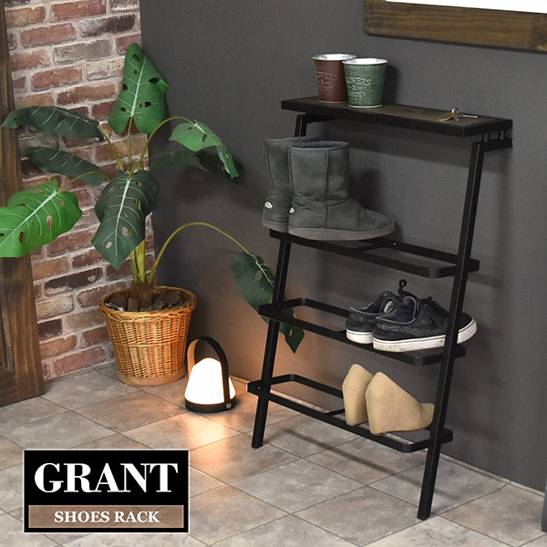 シューズラック GRANT 幅60cm 3段 ラダータイプ 靴箱 天然木
