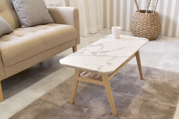 ローテーブル 大理石調天板 天然木フレーム モダンデザイン Collet 幅