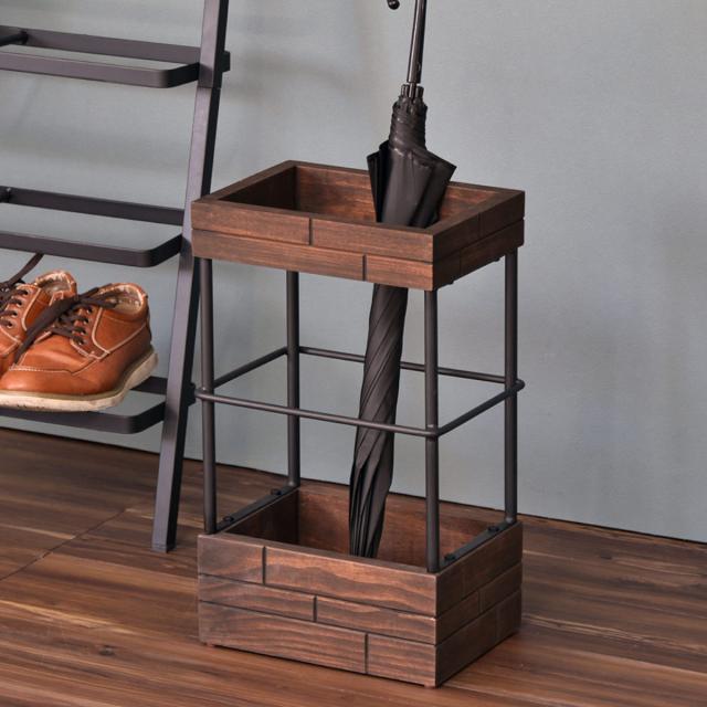 傘立て 乾きやすい おしゃれ 北欧 シンプル （ GRANT アンブレラスタンド 傘 収納 傘立 幅28 奥行20 ヴィンテージ 木製 アイアン 玄関 玄関収納 角型 傘スタンド インテリア ）の通販は