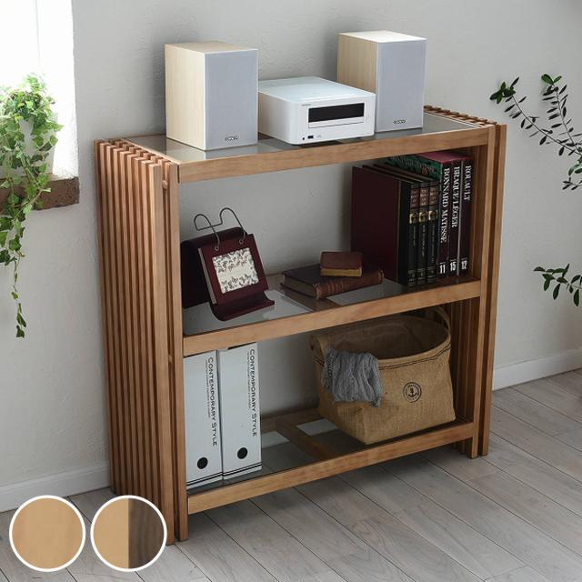 オープンラック 幅90cm 3段 ガラス天板 格子 天然木 FOREST （ ディスプレイラック 本棚 A4収納 書棚 フリーラック アイアンシェルフ ラック オープンシェルフ 飾り棚 棚 リビング収納 収納 木目 木製 一人暮らし 約幅90 ）の通販は 14,235円