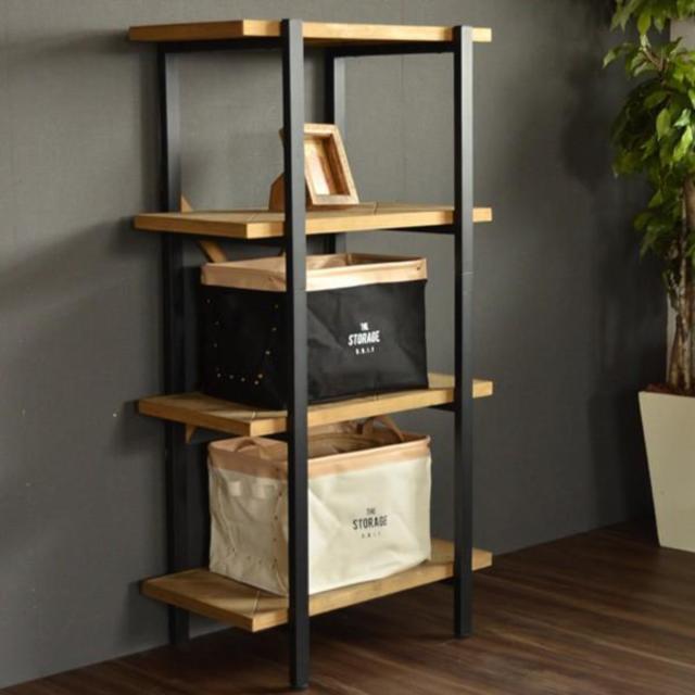 オープンラック 幅61cm 4段 組木 古材風 KALEIDO （ 本棚 収納棚