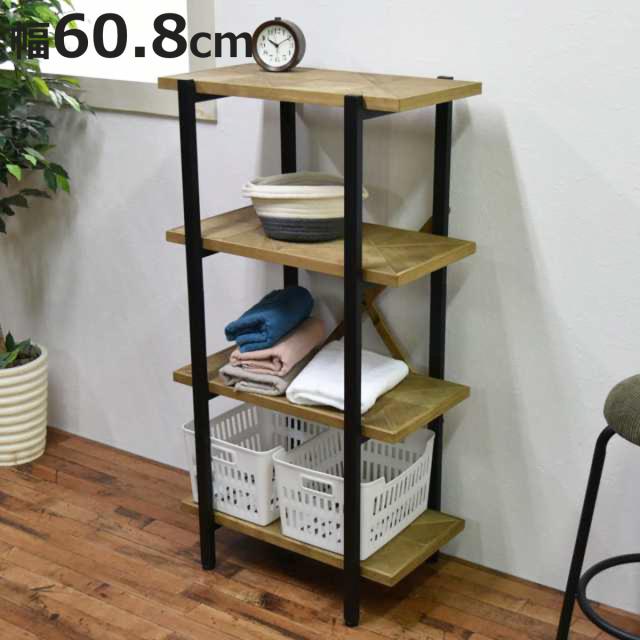 オープンラック 幅61cm 4段 組木 古材風 KALEIDO （ 本棚 収納棚 収納ラック シェルフ フリーラック アイアンシェルフ ラック オープンシェルフ 飾り棚 棚 リビング収納 家具 おしゃれ 収納 木目 木製 一人暮らし 約幅60 ）の通販は