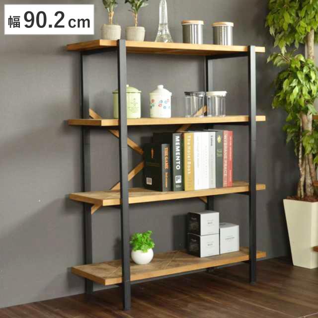 オープンラック 幅90cm 4段 組木 古材風 KALEIDO （ 本棚 収納棚 収納ラック シェルフ フリーラック アイアンシェルフ ラック オープンシェルフ 飾り棚 棚 リビング収納 家具 おしゃれ 収納 木目 木製 一人暮らし 約幅90 ）の通販は 18,744円