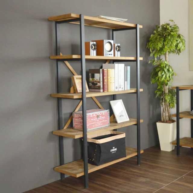 オープンラック 幅90cm 5段 組木 古材風 KALEIDO （ 本棚 収納棚 収納