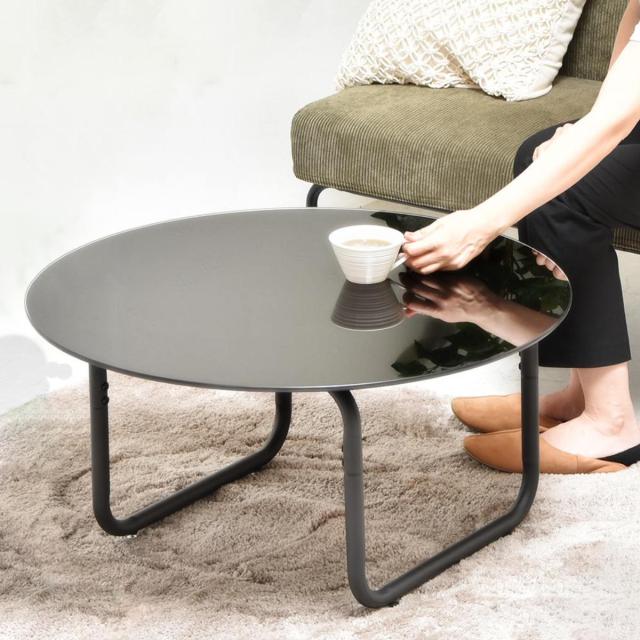 リビングテーブル 円型 直径75cm ガラス天板 ROND （ 丸 ラウンド ロー