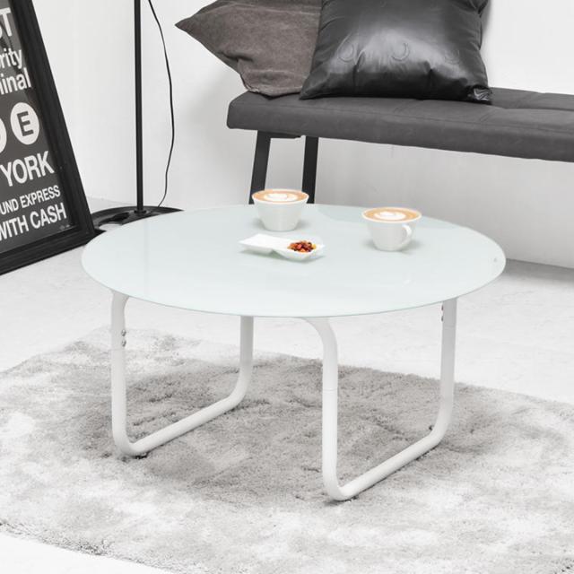 リビングテーブル 円型 直径75cm ガラス天板 ROND （ 丸 ラウンド ロー