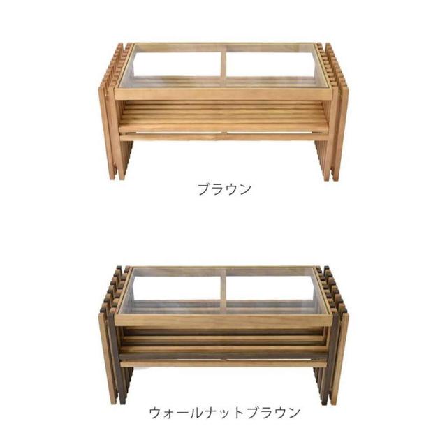 センターテーブル ガラス天板 天然木 FOREST 幅84cm （ ロー