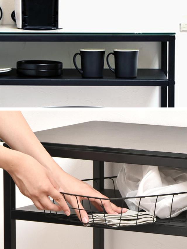 カウンターテーブル 幅120cm セラミック天板 CERABILL （ キッチンカウンター スリム テーブル 奥行40 収納 棚付き 強化ガラス セラミック 高さ90 キッチン収納 家電 レンジ台 作業台 熱に強い 傷に強い ゴミ箱収納 レンジボード ）